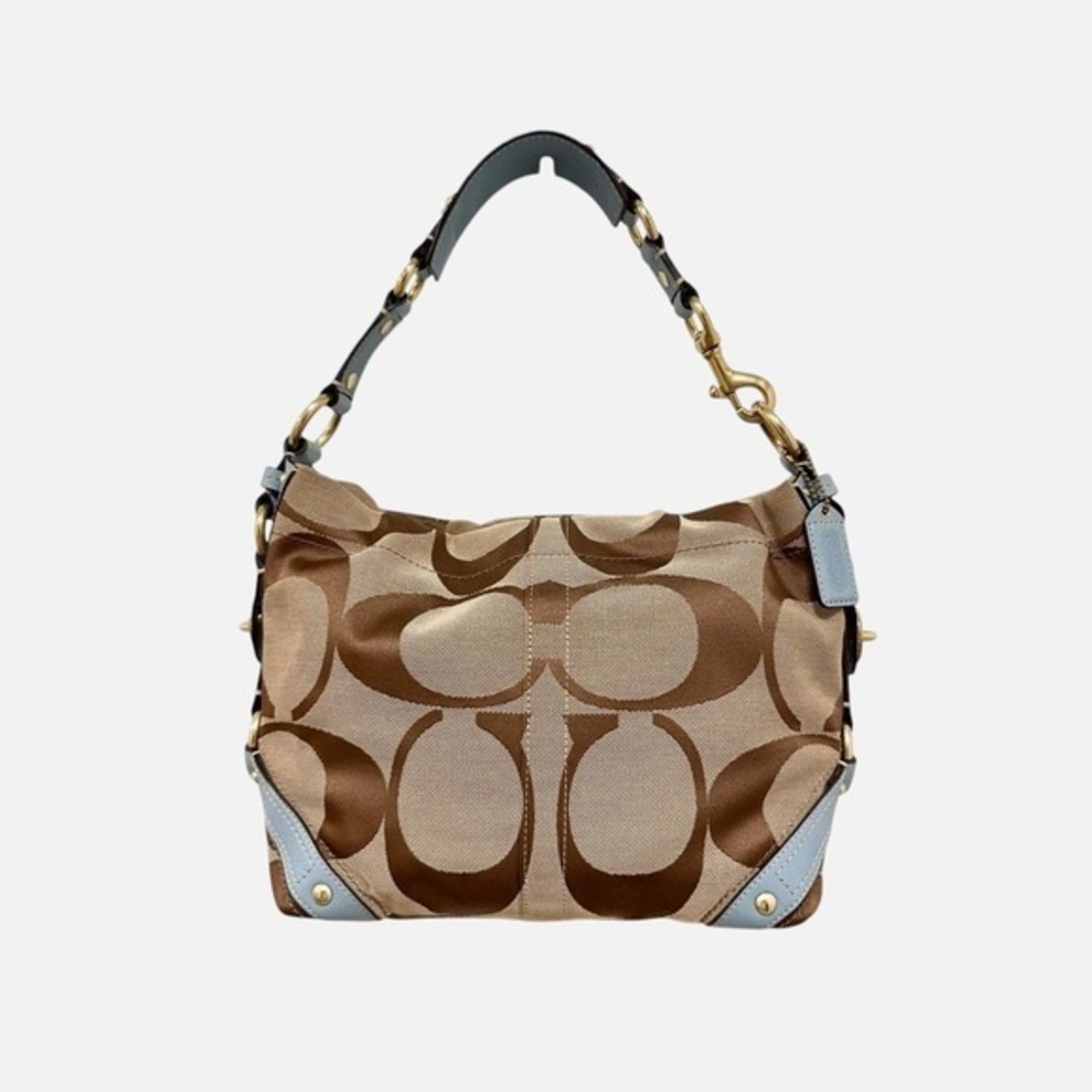 Coach Carly Medium Hobo Signature Jacquard Brown Powder Blue 10619